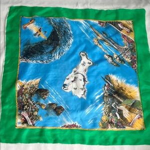 Vintage Green and Blue Silk Scarf Italian Island